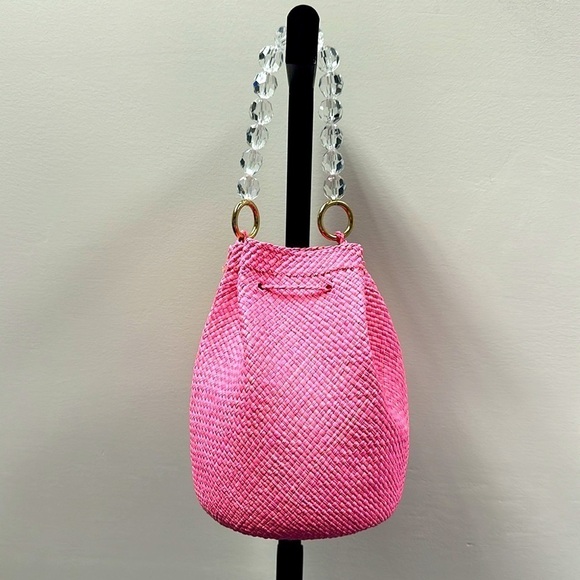 Holly Shae Designs Pink Straw Starfish Bucket Bag Preppy - Picture 2 of 7